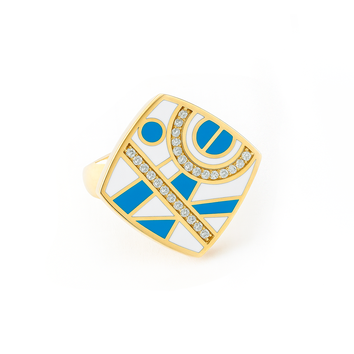Anello in argento con motivo geometrico smaltato