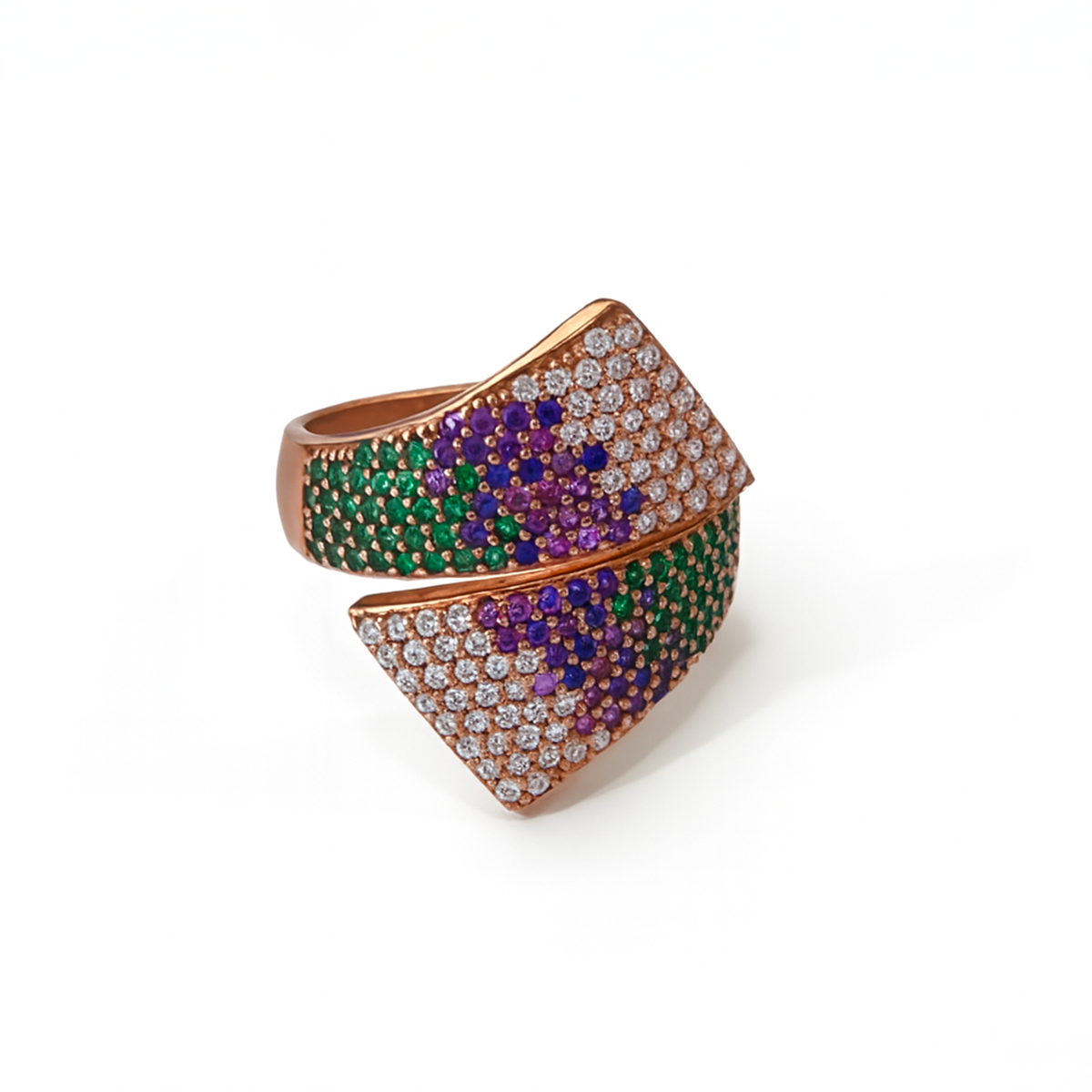Anello in argento con pavé di zirconi incrociato